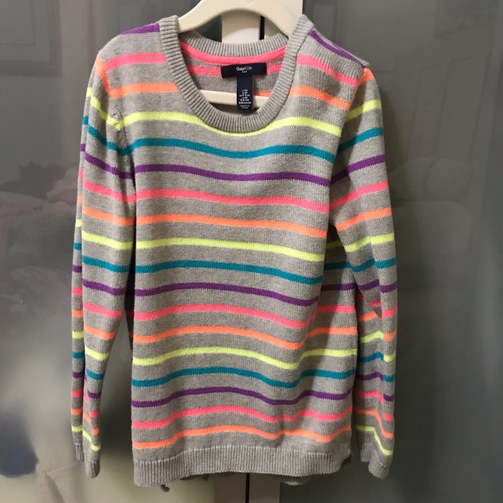 Super cute neon rainbow stripe kids sweater